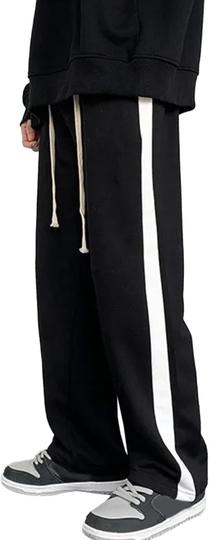 Men's Striped Stylish Outdoor Pants Straight Leg Casual Workout Trousers Loose Fit Drawstring Sweatpants
