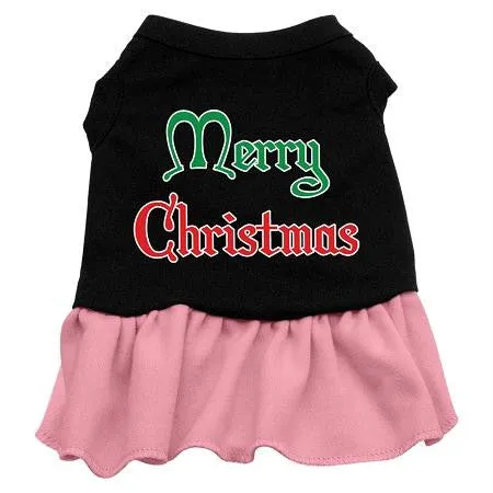 Merry Christmas Screen Print Dress Black with Pink XL (16)