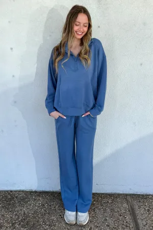 Mock Neck Scuba Soft Pants Set-Paradise Blue