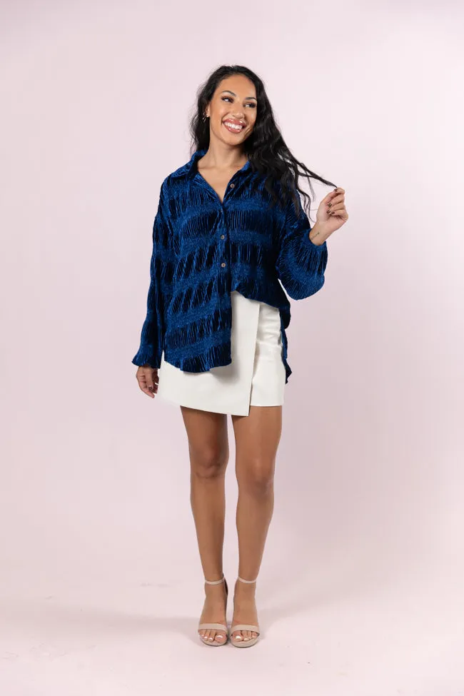 My Fave Song Blue Velvet Button Front Shirt FINAL SALE