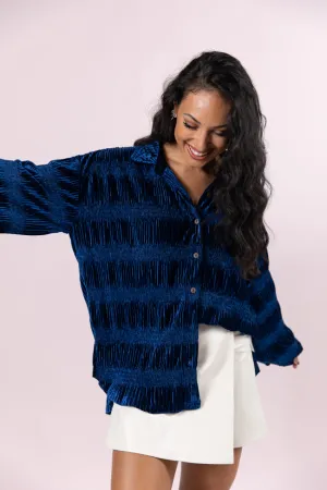 My Fave Song Blue Velvet Button Front Shirt FINAL SALE