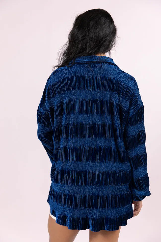 My Fave Song Blue Velvet Button Front Shirt FINAL SALE