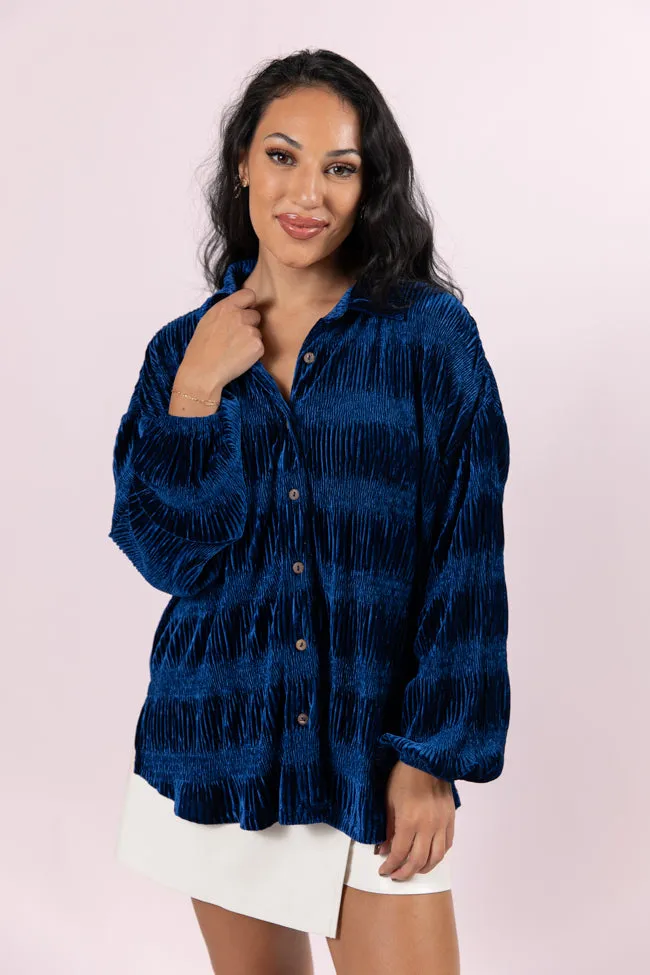 My Fave Song Blue Velvet Button Front Shirt FINAL SALE