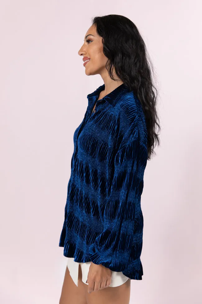 My Fave Song Blue Velvet Button Front Shirt FINAL SALE
