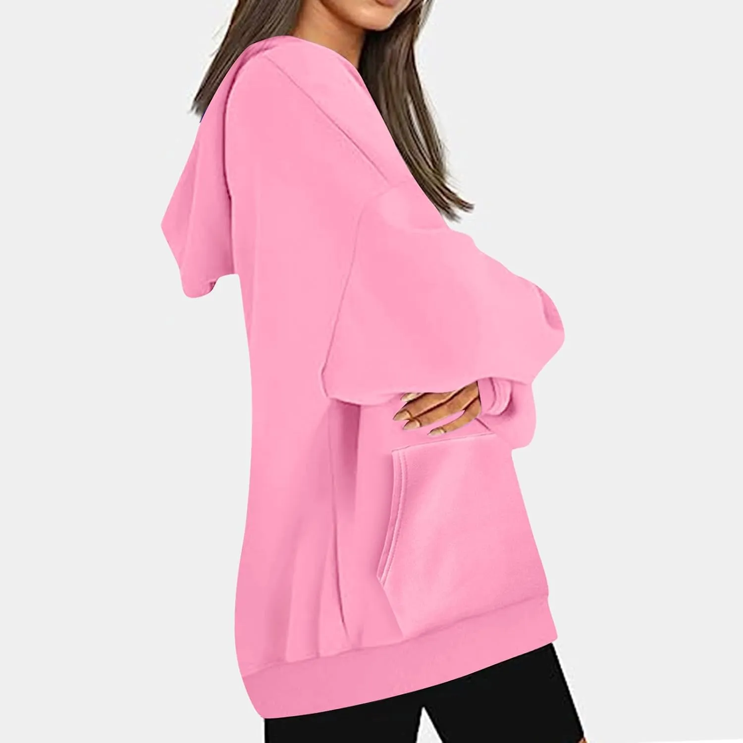 Oversized Drop Shoulder Hooded Sweatshirt for Women Long Sleeve Solid Drawstring Sweatshirt Streetwear Pullover Top