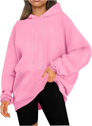 Oversized Drop Shoulder Hooded Sweatshirt for Women Long Sleeve Solid Drawstring Sweatshirt Streetwear Pullover Top