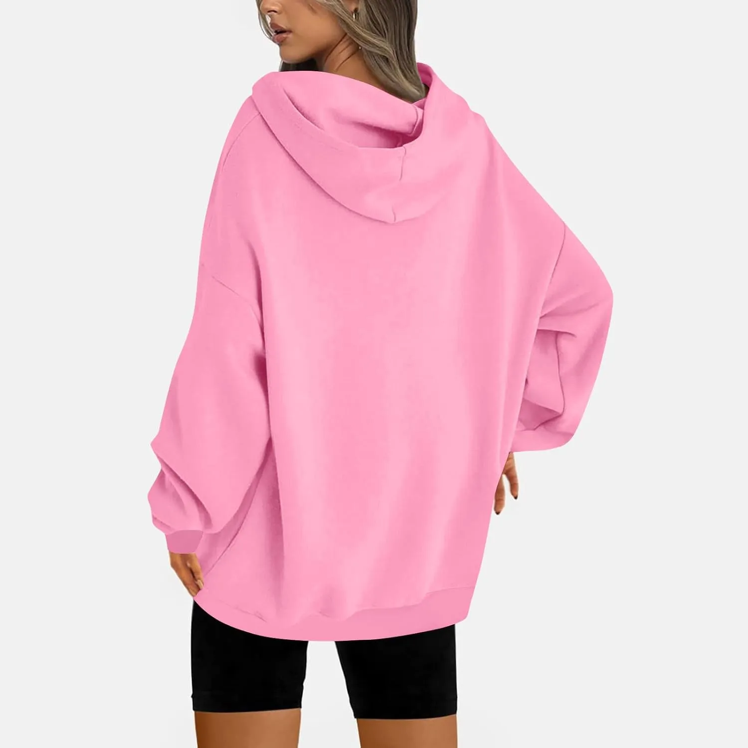 Oversized Drop Shoulder Hooded Sweatshirt for Women Long Sleeve Solid Drawstring Sweatshirt Streetwear Pullover Top