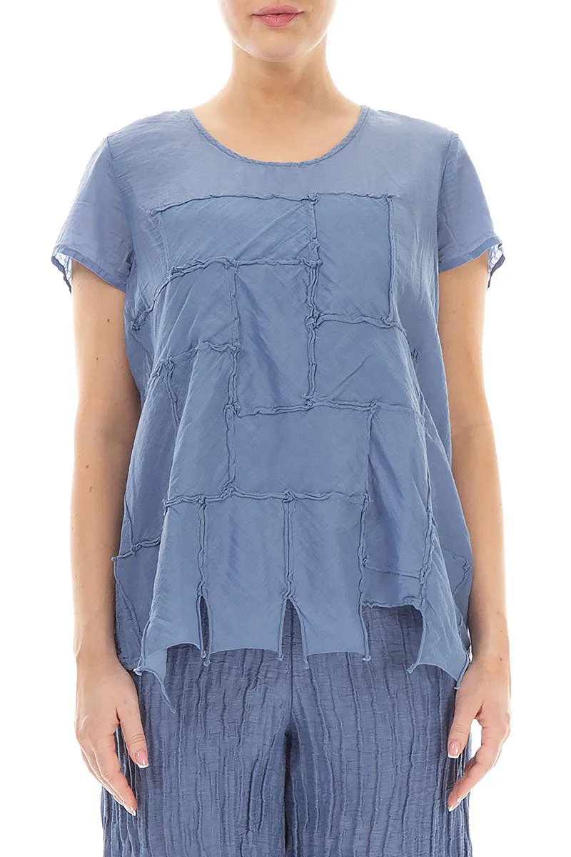 Patch Décor Blue Nova Silk Cotton Blouse