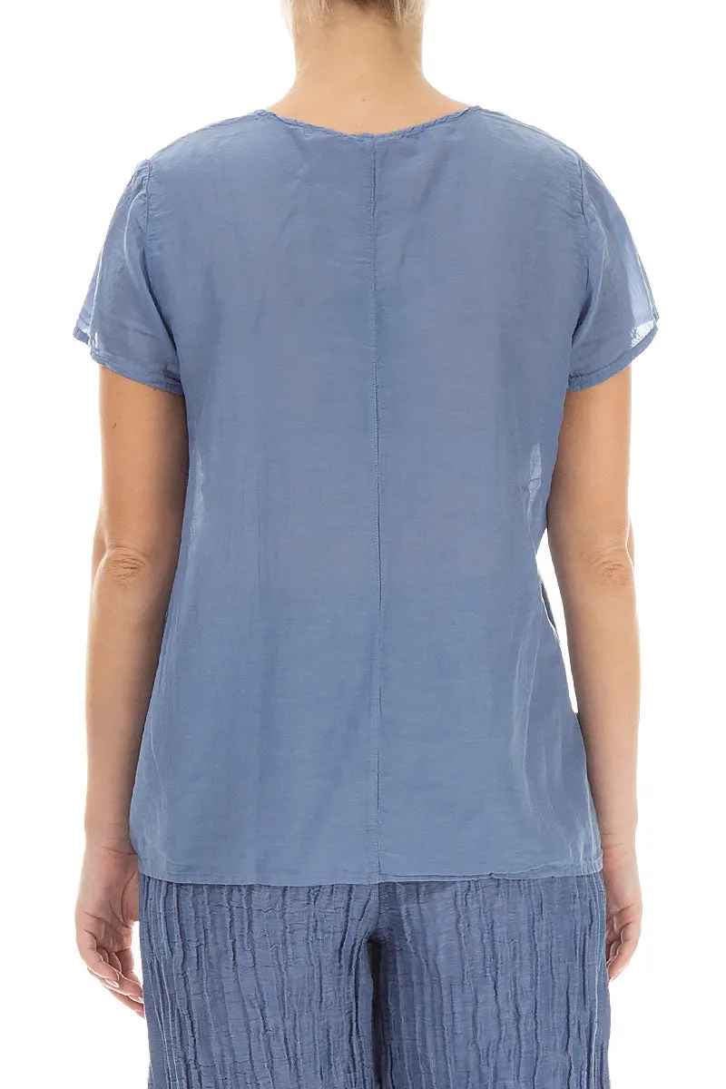 Patch Décor Blue Nova Silk Cotton Blouse