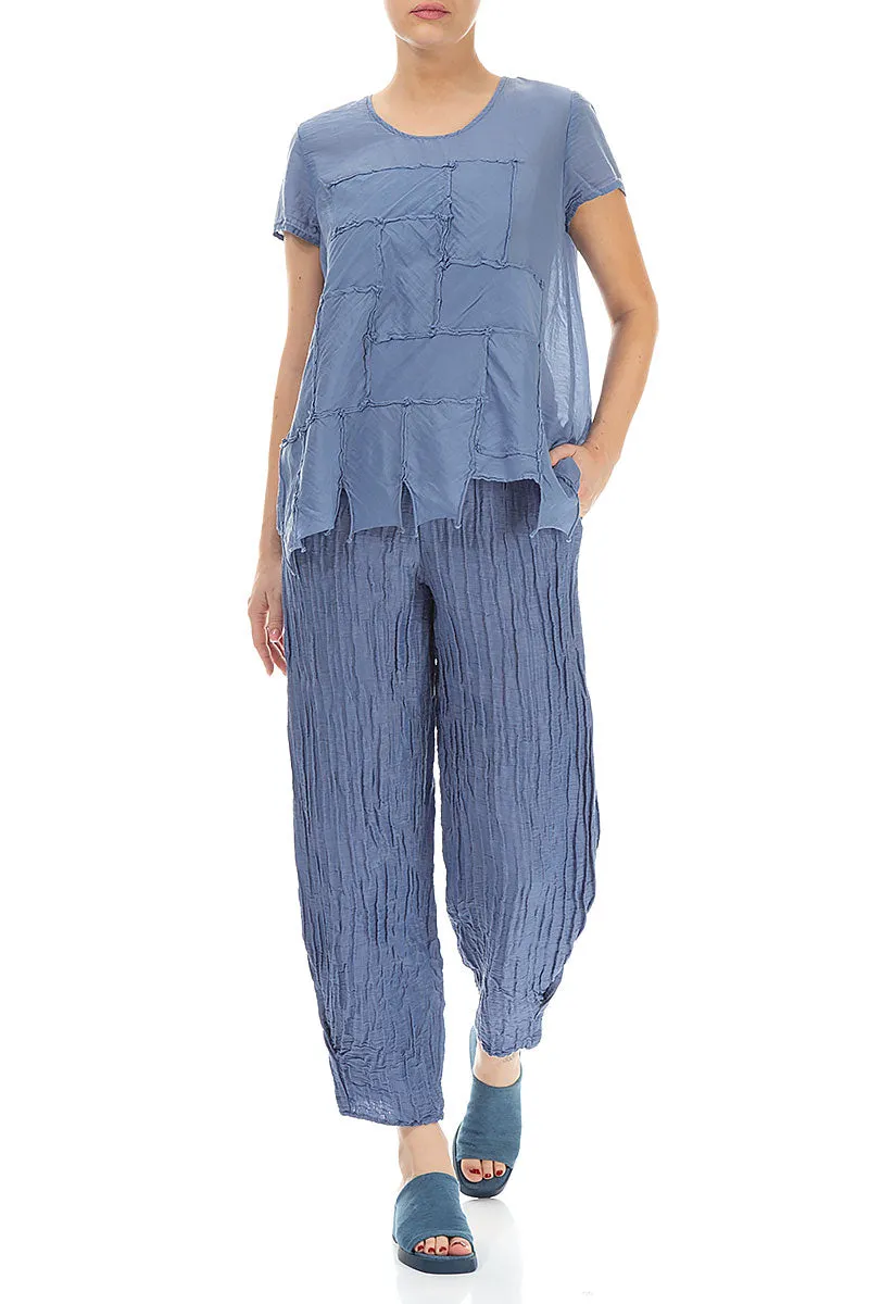 Patch Décor Blue Nova Silk Cotton Blouse