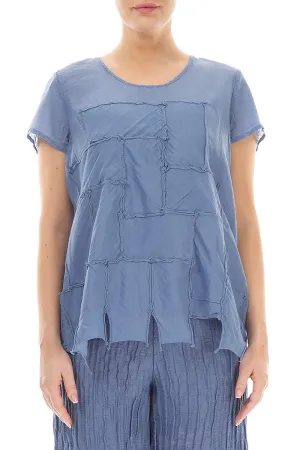 Patch Décor Blue Nova Silk Cotton Blouse