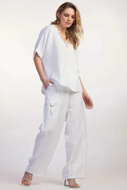 Paula Ryan Linen Soft Leg Pant - White