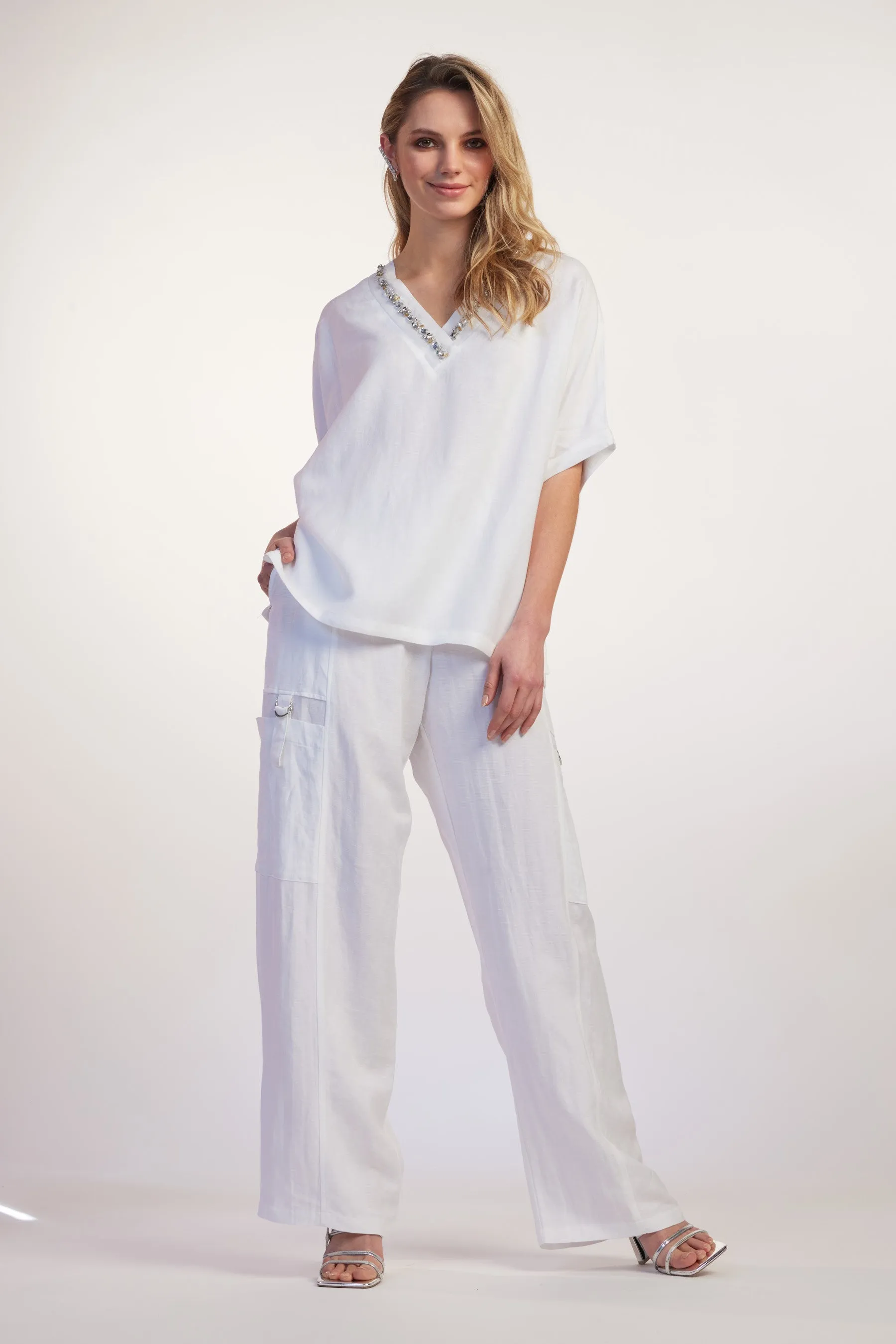 Paula Ryan Linen Soft Leg Pant - White