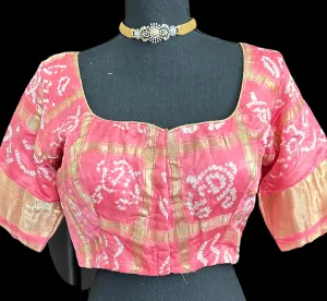 Peach Bhandini blouse ready to wear blouse bandhani silk ready to wear online usa silk blouses bandhani blouse online