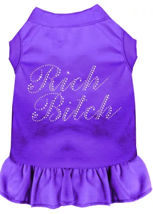 Rhinestone Rich Bitch Dress Purple Xs