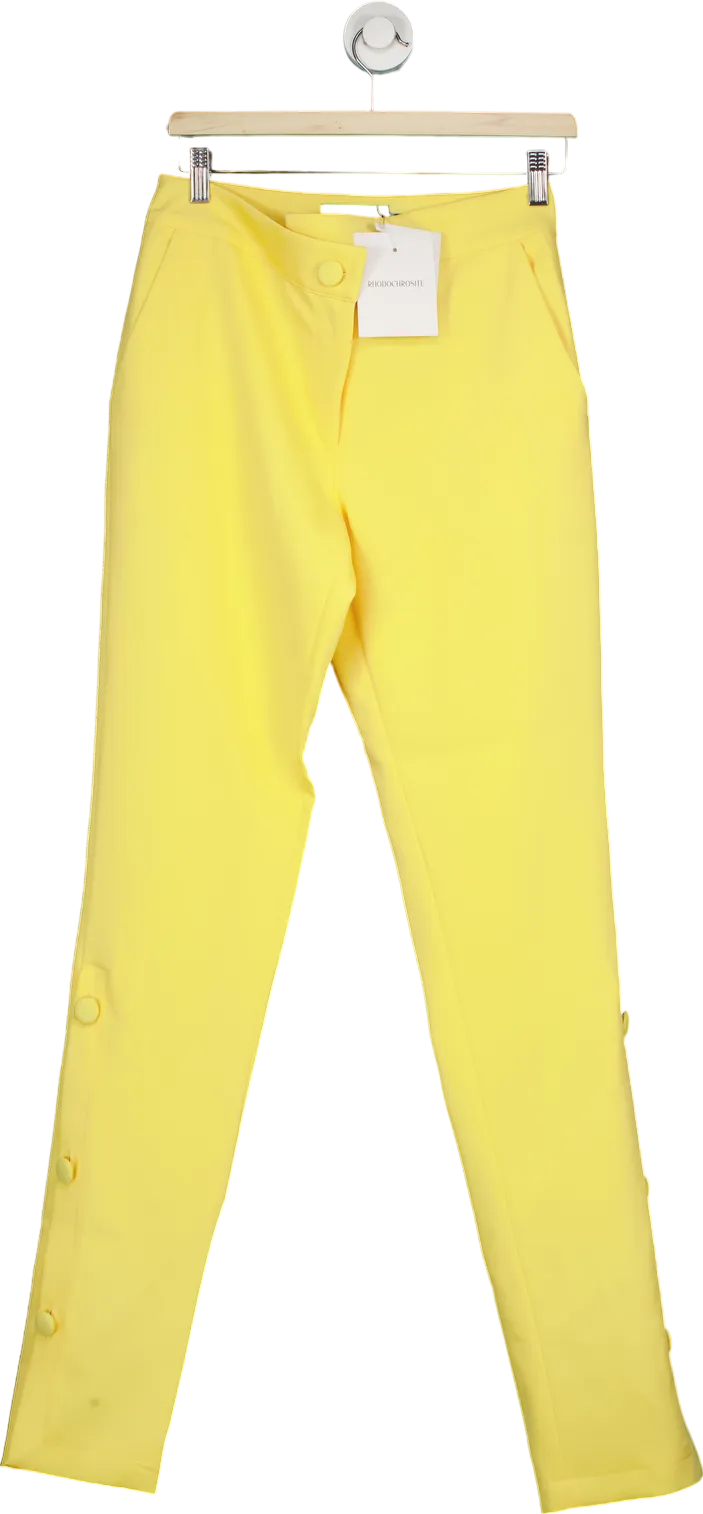 Rhodochrosite Yellow Laura Satin Button detail Trousers UK 8