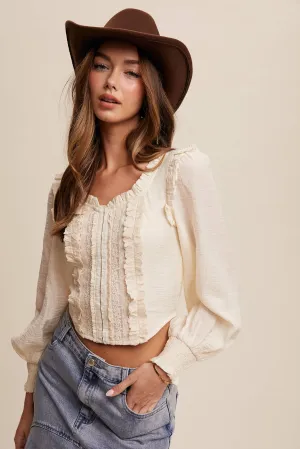 Ruffle Detail Corset Contrast Blouse Top