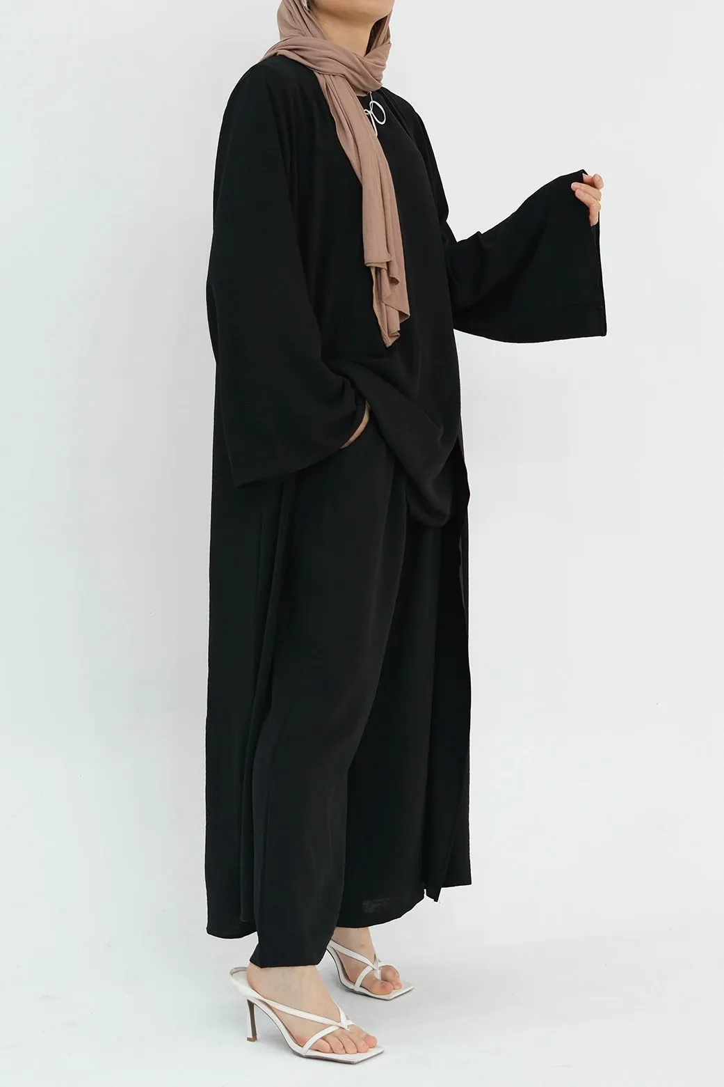 Sadia Stylish Casual Three Piece Abaya Set 779 - Black