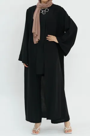 Sadia Stylish Casual Three Piece Abaya Set 779 - Black