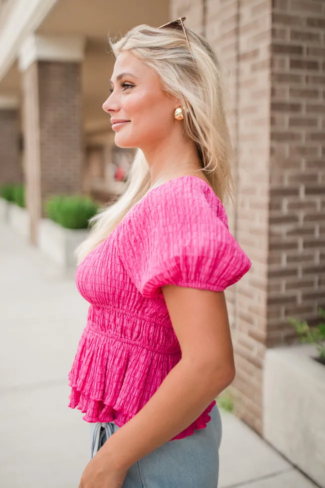 Safe Space Here Hot Pink Smocked Waist Blouse FINAL SALE