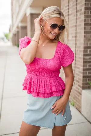 Safe Space Here Hot Pink Smocked Waist Blouse FINAL SALE