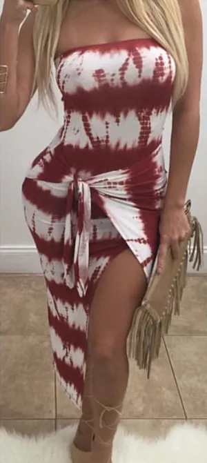Sexy Striped Bandage Bodycon Split Irregular Club Dress