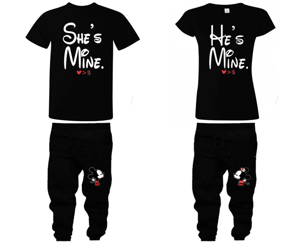 She's Mine and He's Mine Couple Shirts and Kissing Mickey Jogger Pants, Top & Bottom Sets