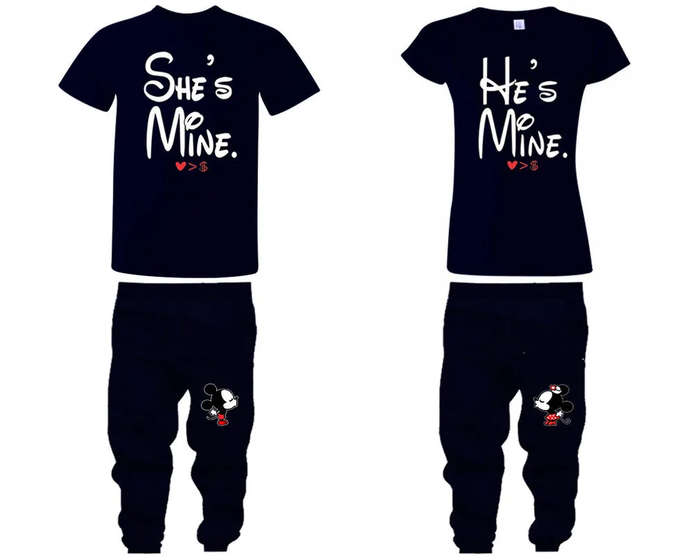 She's Mine and He's Mine Couple Shirts and Kissing Mickey Jogger Pants, Top & Bottom Sets