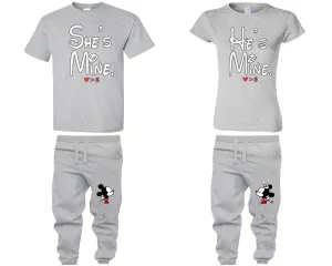 She's Mine and He's Mine Couple Shirts and Kissing Mickey Jogger Pants, Top & Bottom Sets