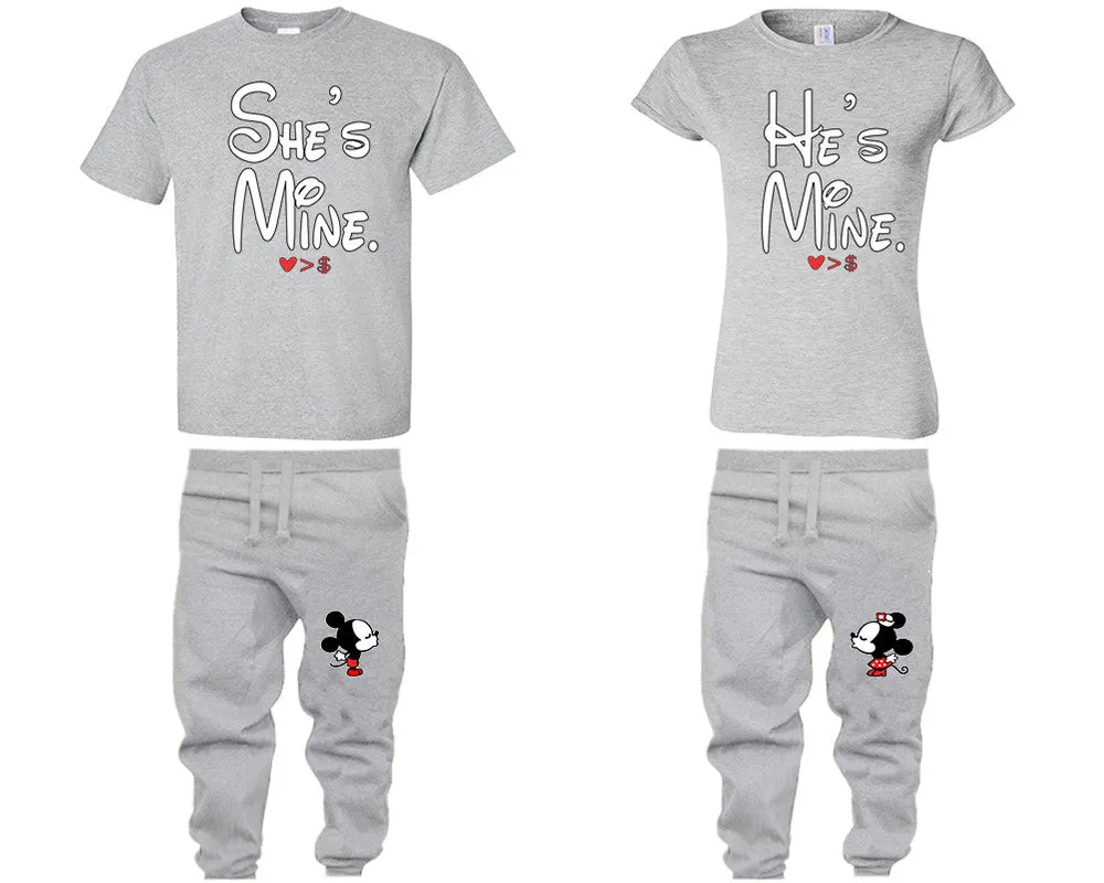 She's Mine and He's Mine Couple Shirts and Kissing Mickey Jogger Pants, Top & Bottom Sets