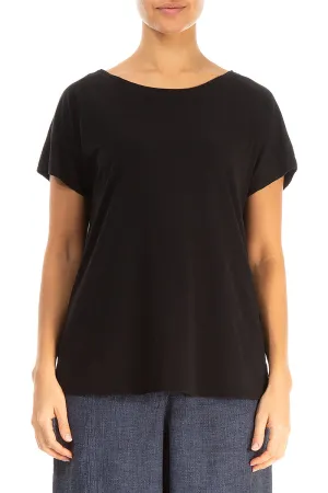 Short Sleeves Black Cotton Top