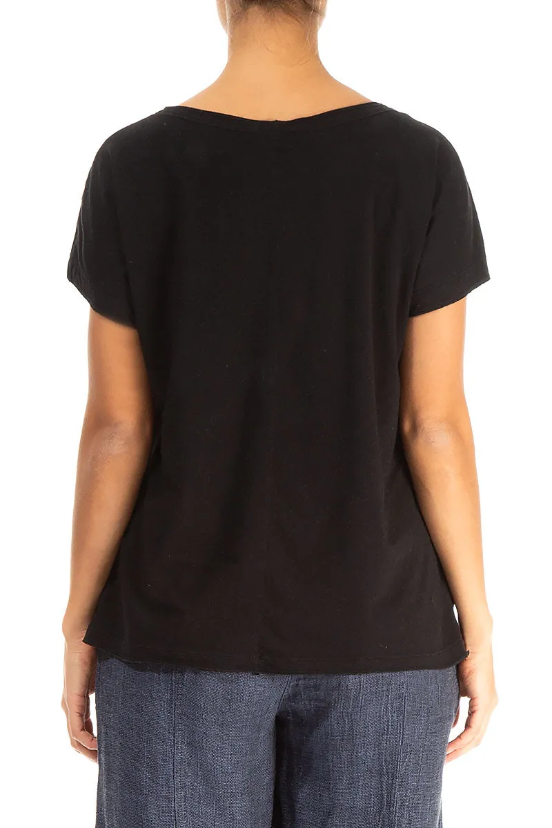 Short Sleeves Black Cotton Top