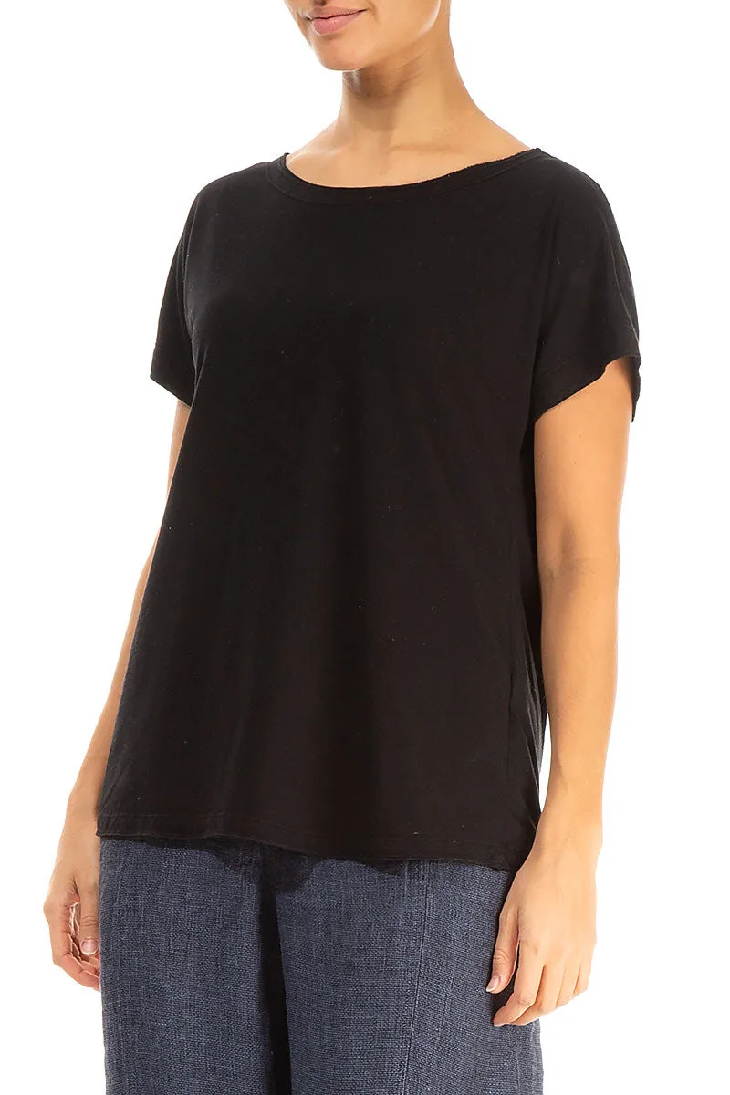 Short Sleeves Black Cotton Top