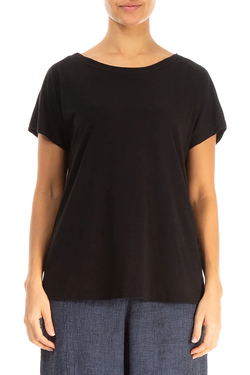 Short Sleeves Black Cotton Top