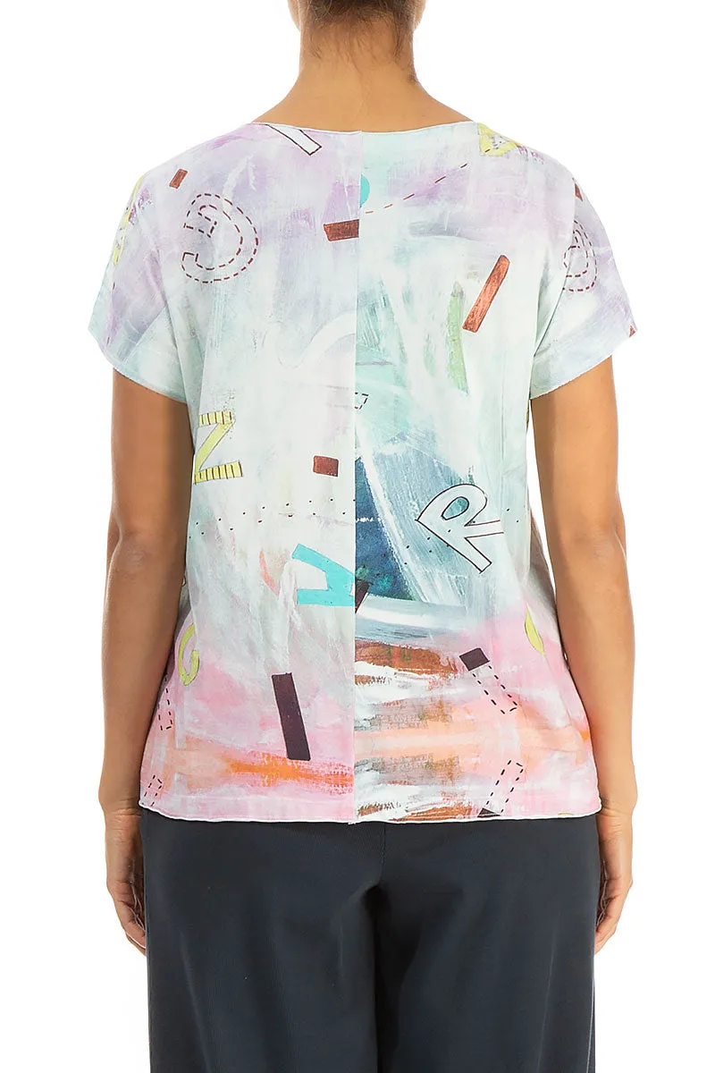 Short Sleeves Graffiti Cotton Top