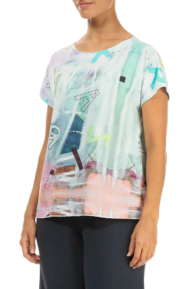 Short Sleeves Graffiti Cotton Top