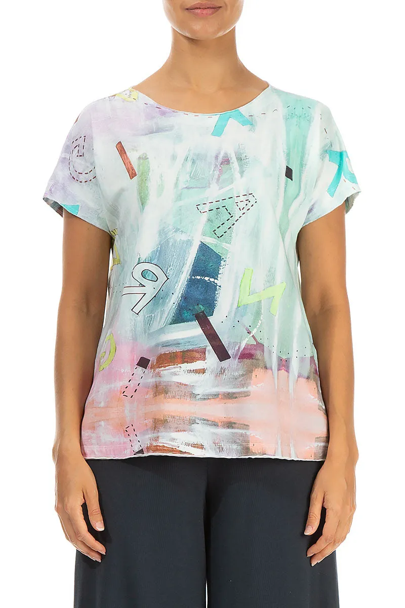 Short Sleeves Graffiti Cotton Top