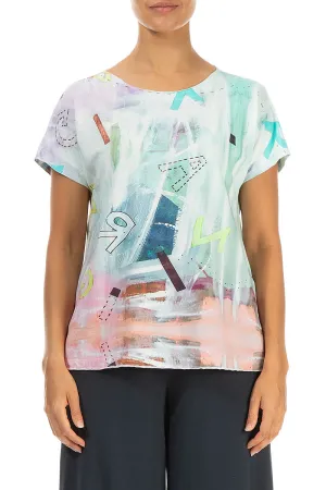 Short Sleeves Graffiti Cotton Top