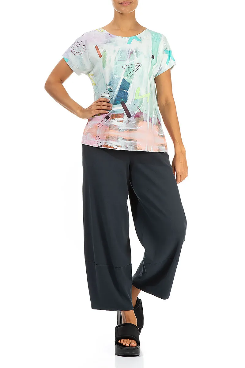 Short Sleeves Graffiti Cotton Top