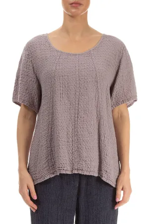 Short Sleeves Textured Greige Linen Blouse