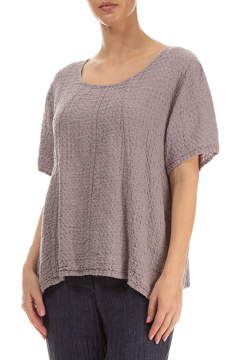 Short Sleeves Textured Greige Linen Blouse