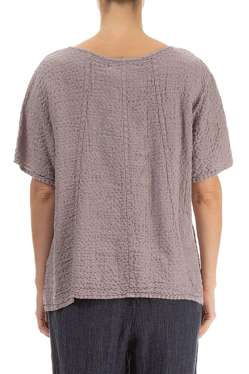 Short Sleeves Textured Greige Linen Blouse