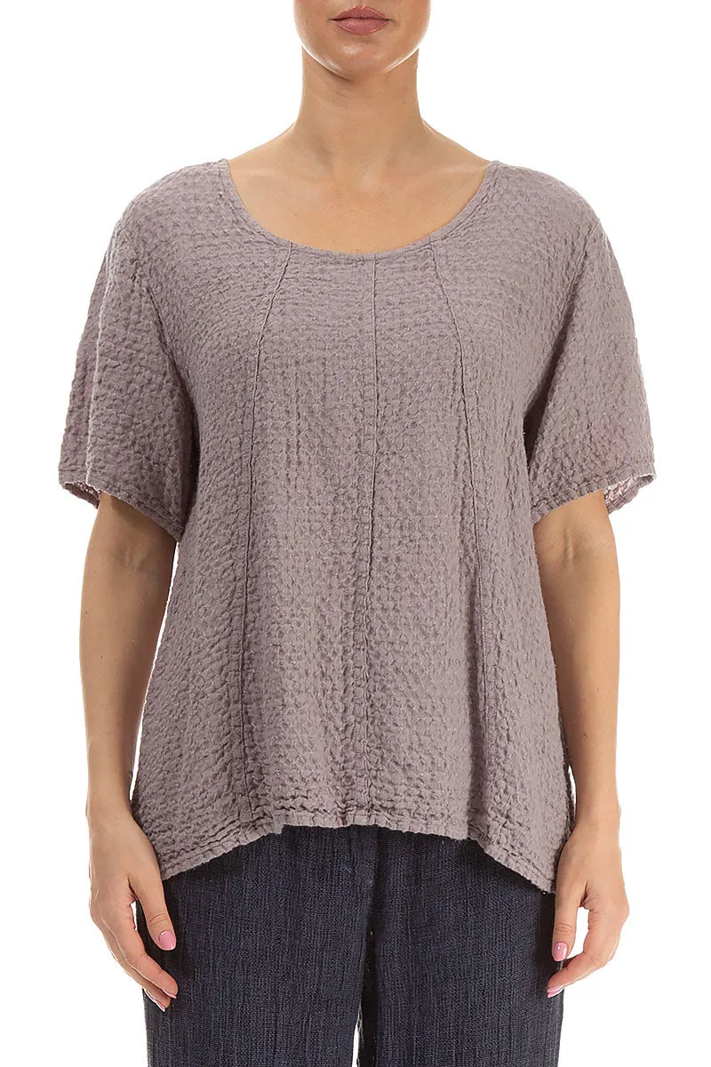 Short Sleeves Textured Greige Linen Blouse