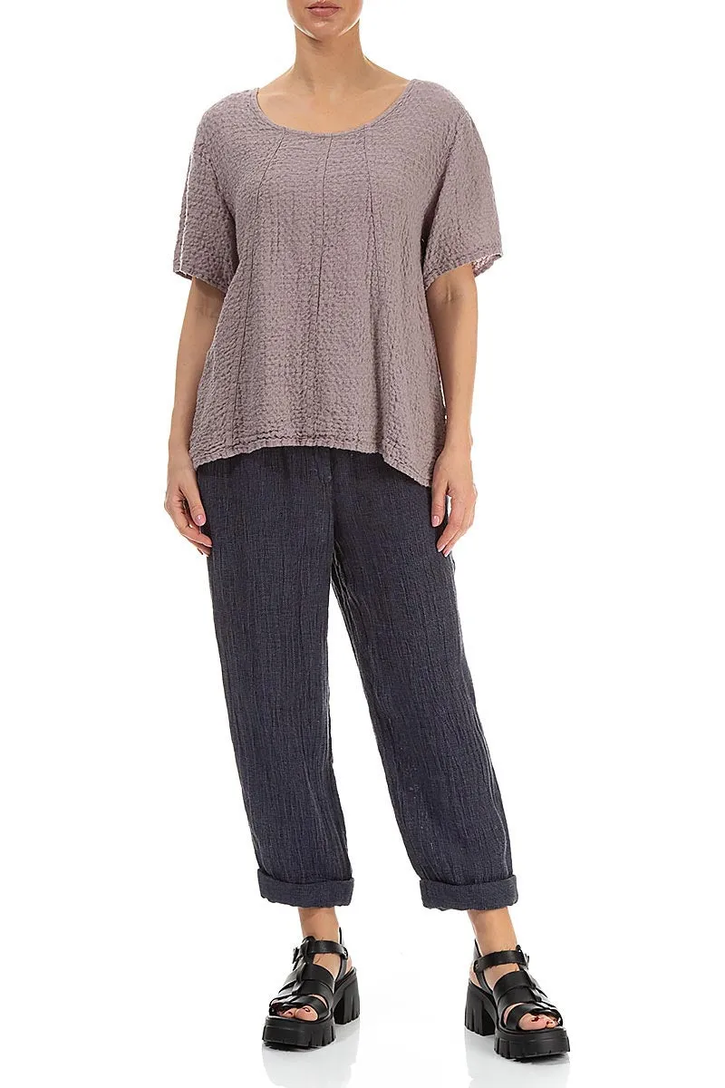 Short Sleeves Textured Greige Linen Blouse
