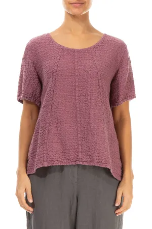 Short Sleeves Textured Mauve Taupe Linen Blouse