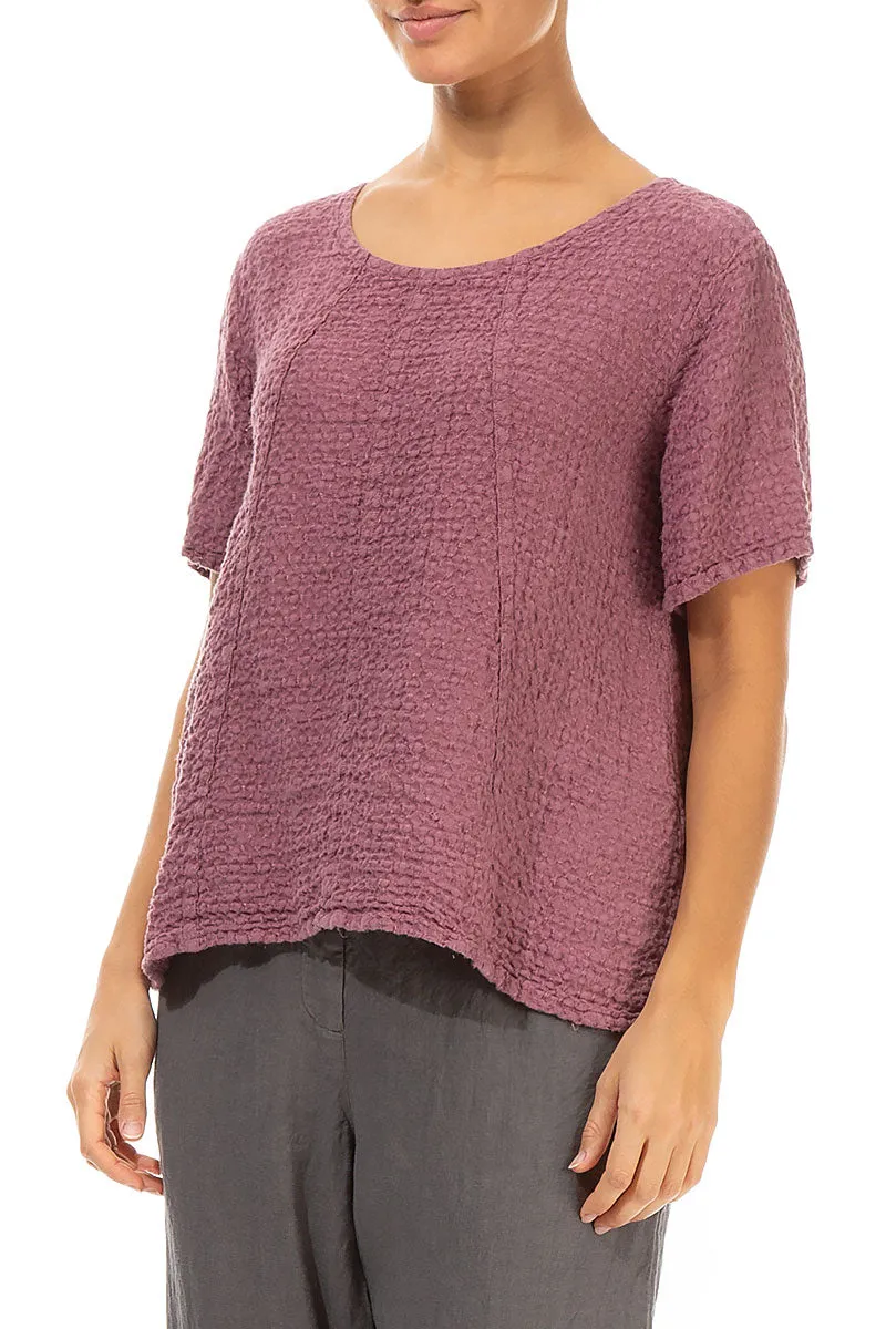 Short Sleeves Textured Mauve Taupe Linen Blouse