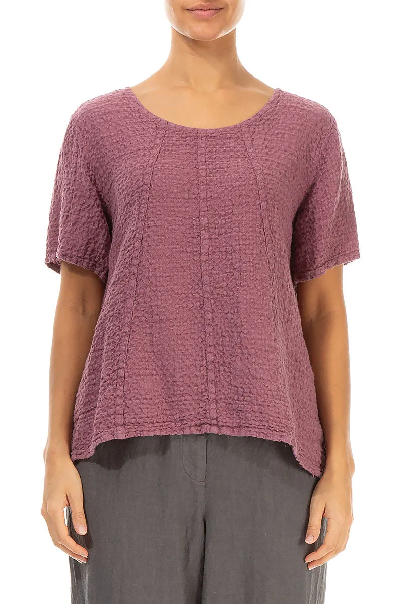 Short Sleeves Textured Mauve Taupe Linen Blouse