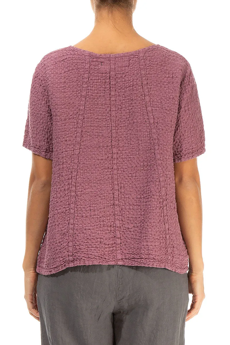 Short Sleeves Textured Mauve Taupe Linen Blouse