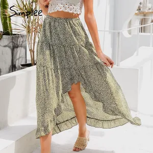 Simplee Bohemian floral print women skirt Elegant ruffled front split