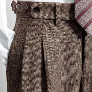 Slim-fit Tweed Wool Herringbone Pants